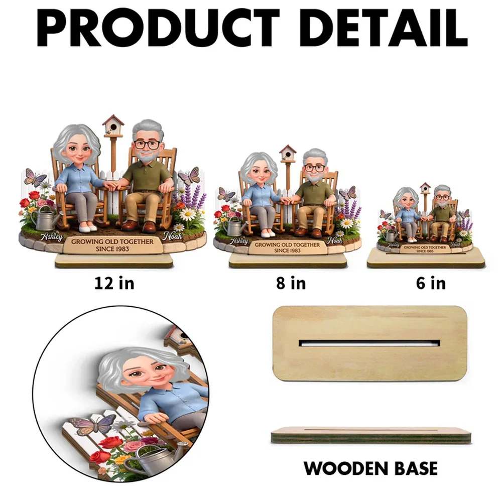 Personalized 2-Layer Wooden Plaque with Couple in Garden Rocking Chairs, Growing Old Together Unique Gift for Husband or Wife - Image 4
