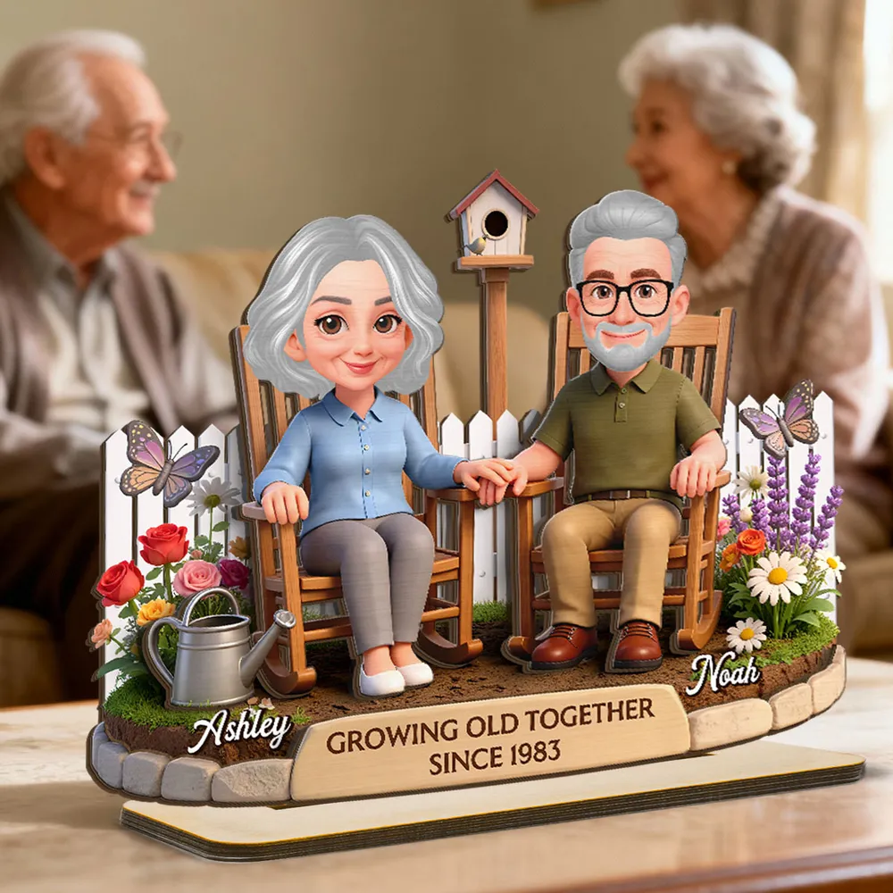 Personalized 2-Layer Wooden Plaque with Couple in Garden Rocking Chairs, Growing Old Together Unique Gift for Husband or Wife - Image 5