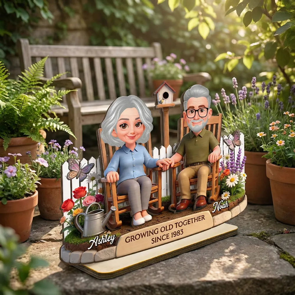 Personalized 2-Layer Wooden Plaque with Couple in Garden Rocking Chairs, Growing Old Together Unique Gift for Husband or Wife - Image 6
