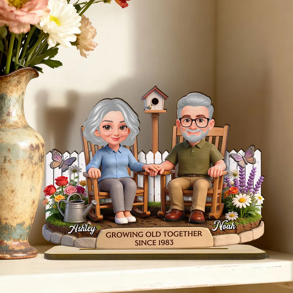 Personalized 2-Layer Wooden Plaque with Couple in Garden Rocking Chairs, Growing Old Together Unique Gift for Husband or Wife - Image 7