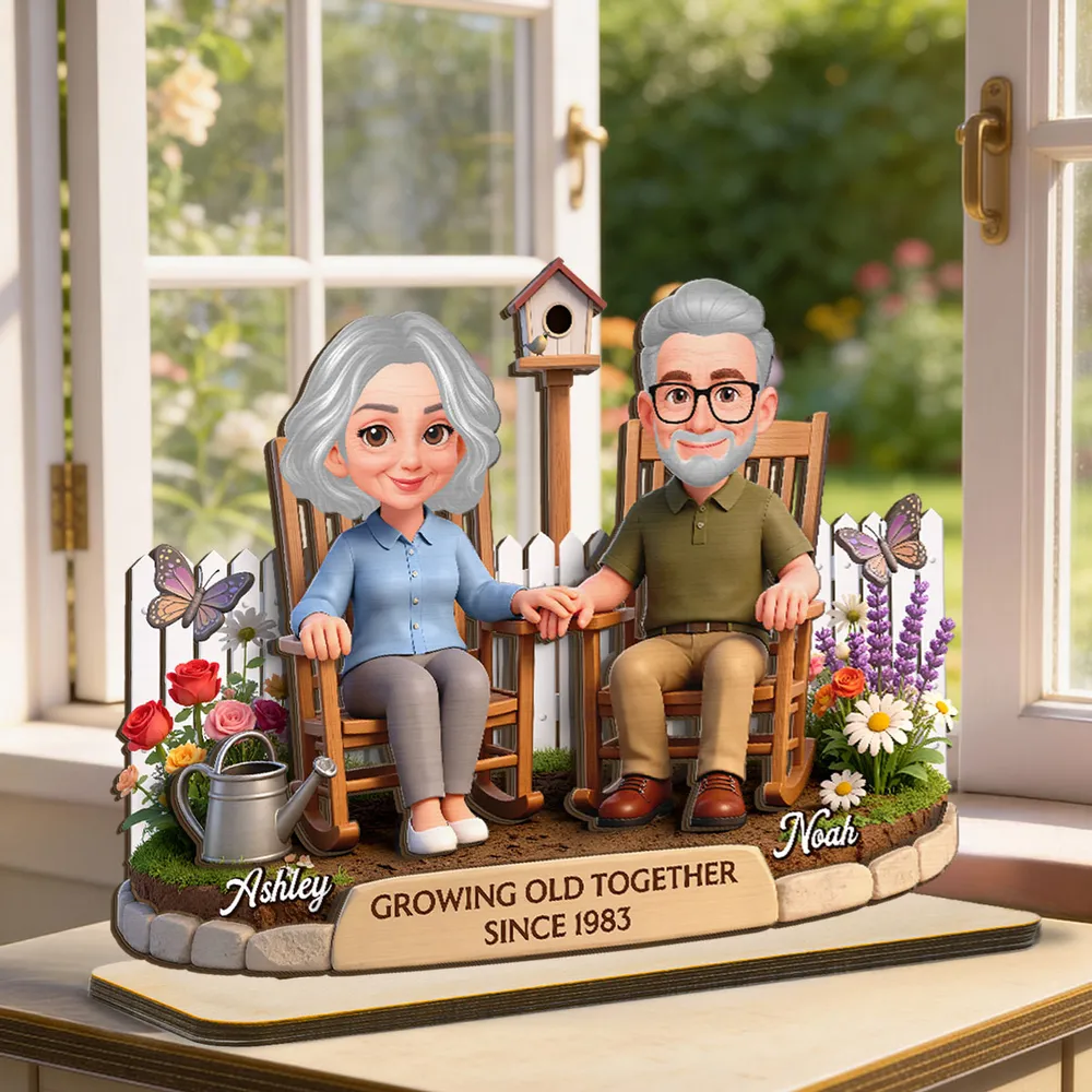 Personalized 2-Layer Wooden Plaque with Couple in Garden Rocking Chairs, Growing Old Together Unique Gift for Husband or Wife - Image 8