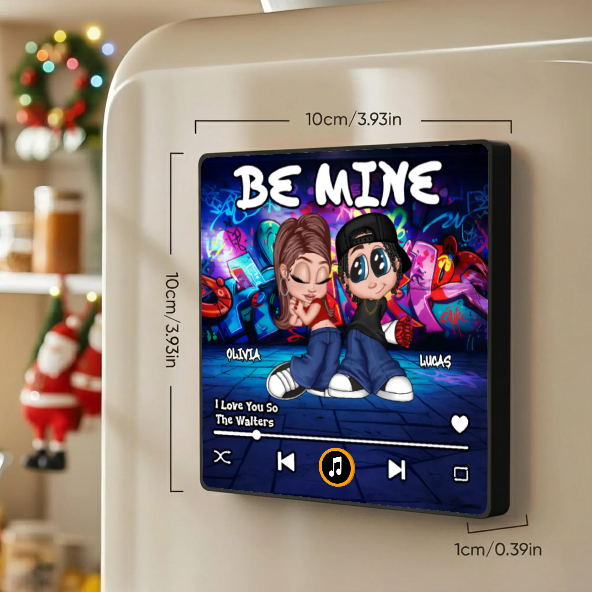 Personalized Acrylic Music Magnet with Y2K Graffiti Couple Art for Fridge Decor, Unique Romantic Gift for Him or Her - Image 4