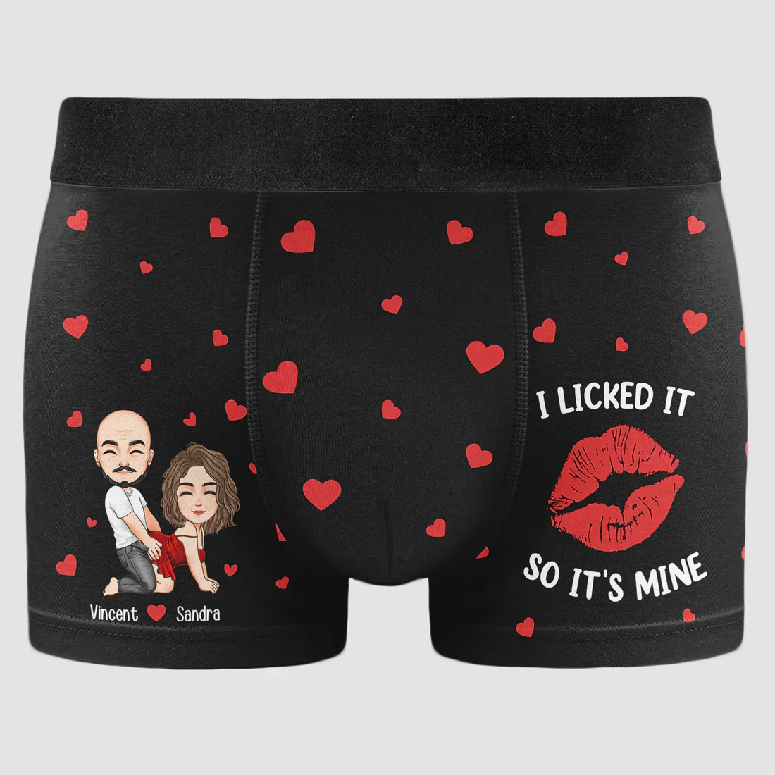 Personalized Men's Boxer Briefs with Cartoon Couple & 'I Licked It So It's Mine' Funny Romantic Gift for Husband - Image 4