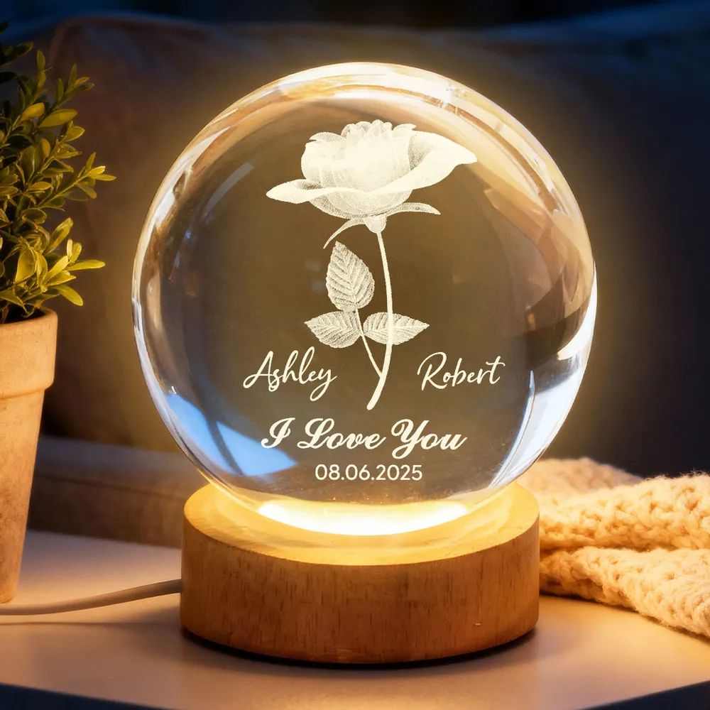 Personalized I Love You Globe Lamp with Rose Design - Cozy Bedside Glow for Her or Him, Unique Gift - Image 2