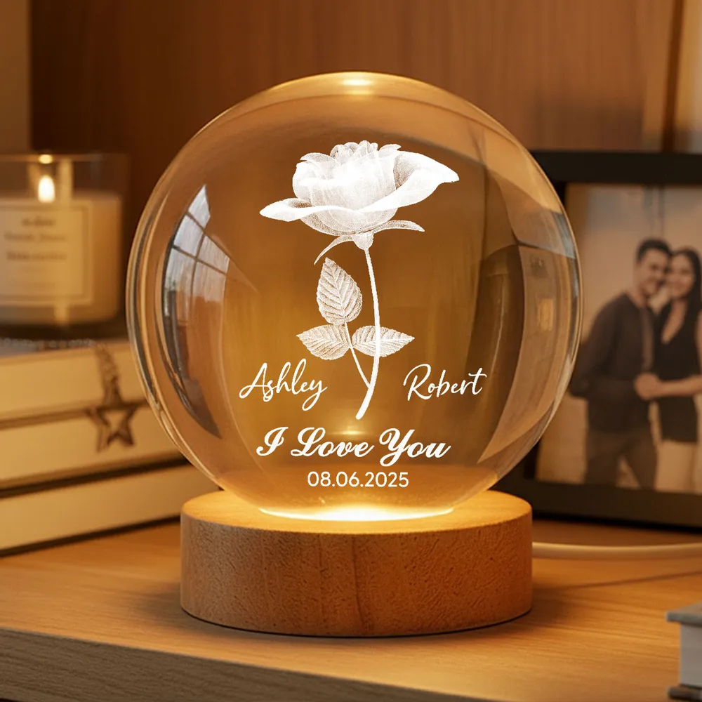 Personalized I Love You Globe Lamp with Rose Design - Cozy Bedside Glow for Her or Him, Unique Gift - Image 6