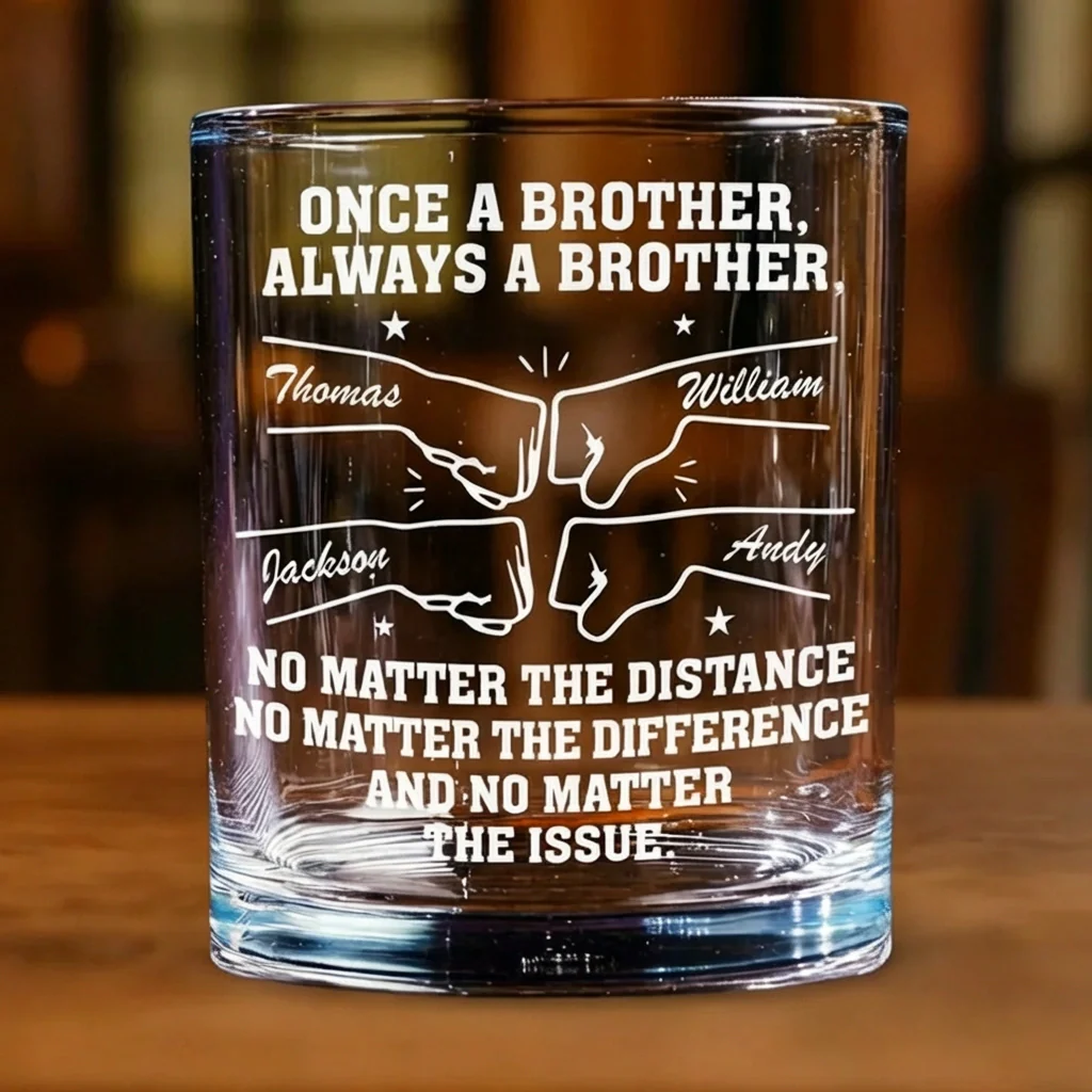 Personalized Brother Fist Bump Whiskey Glass No Matter The Distance Quote Unique Gift for Brother