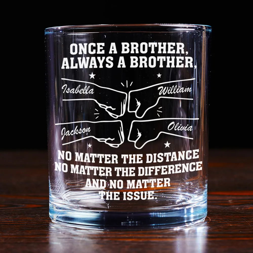 Personalized Brother Fist Bump Whiskey Glass No Matter The Distance Quote Unique Gift for Brother - Image 2