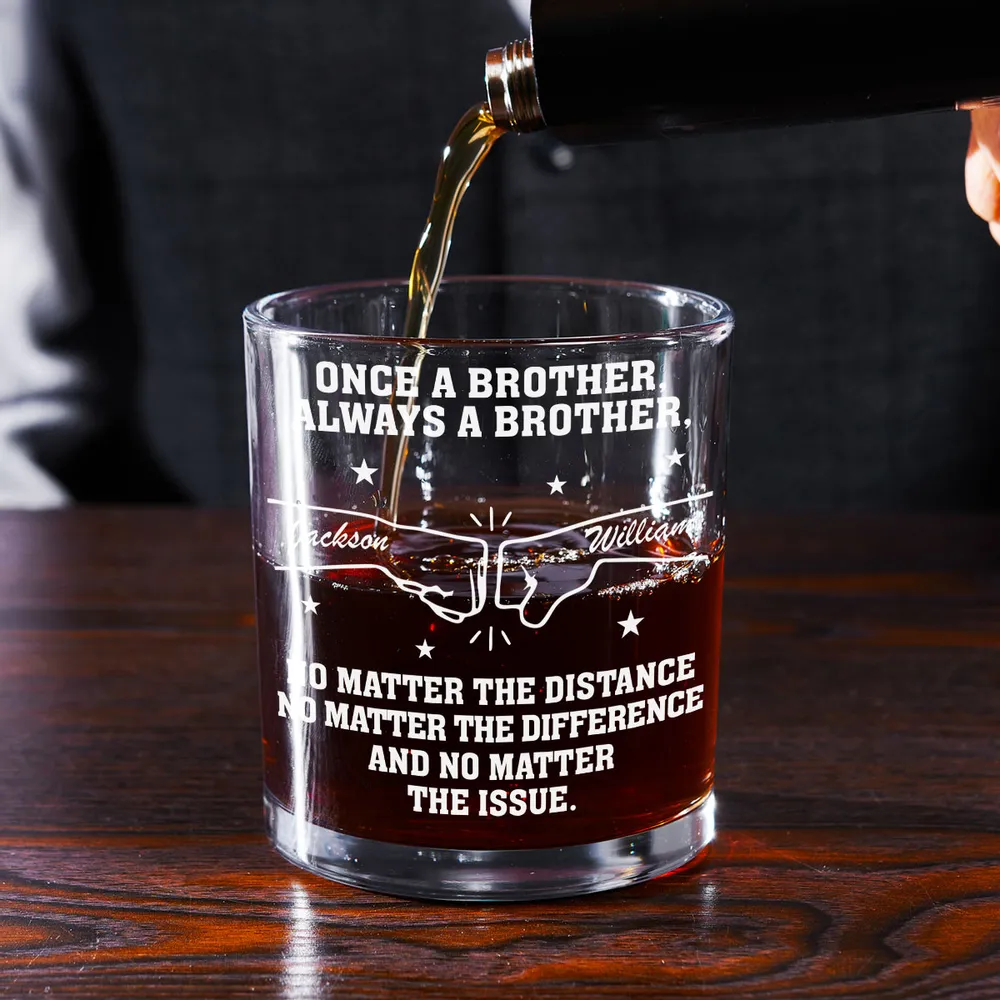 Personalized Brother Fist Bump Whiskey Glass No Matter The Distance Quote Unique Gift for Brother - Image 3