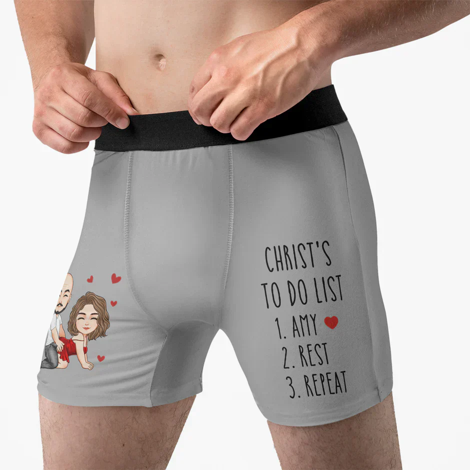 Men's Boxer Briefs Personalized Funny Couple To Do List with Hearts, Playful Romantic Gift for Him for Date Night - Image 3