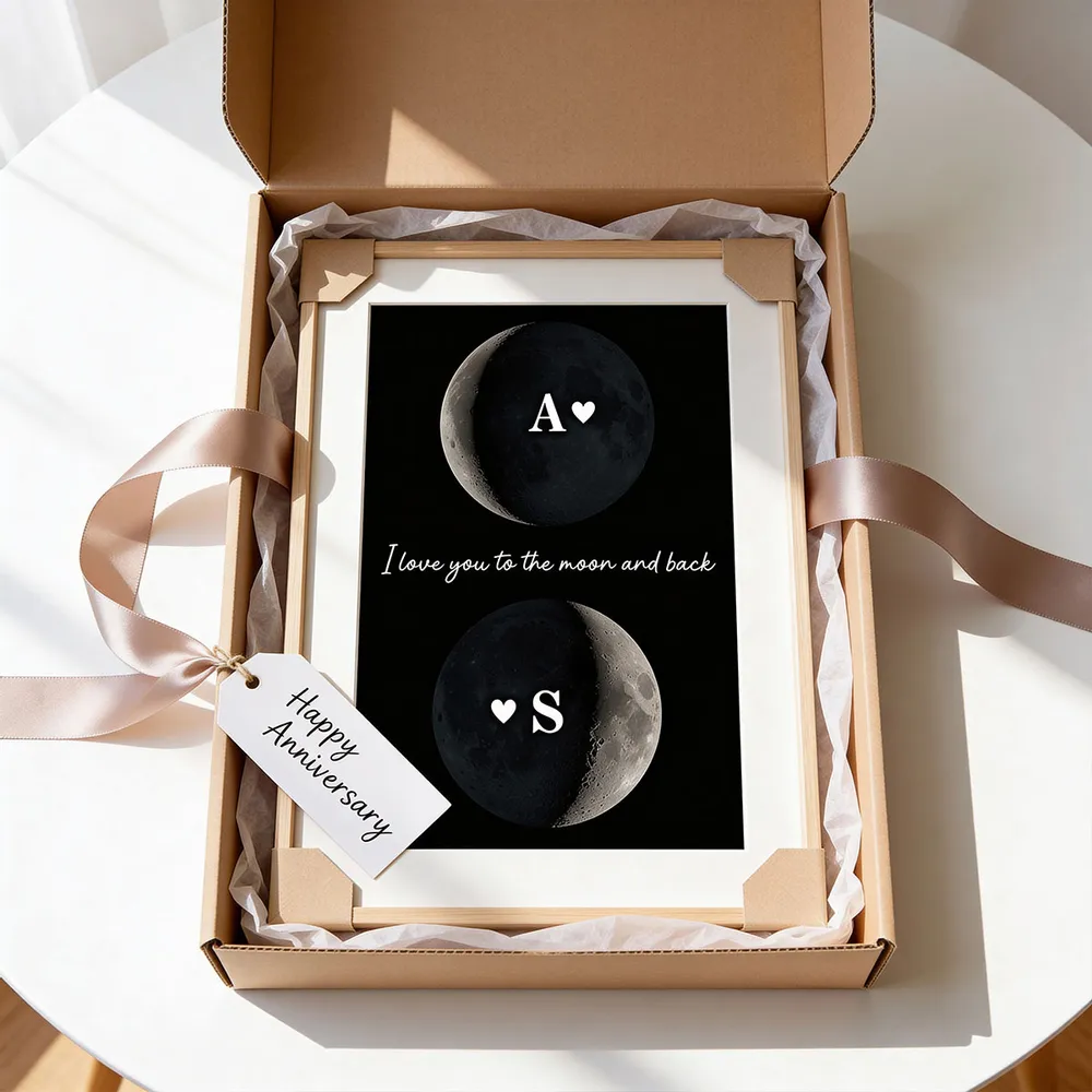 Personalized Moon Phase Poster for Couple, I love you to the moon and back Wall Art, Unique Romantic Gift - Image 4