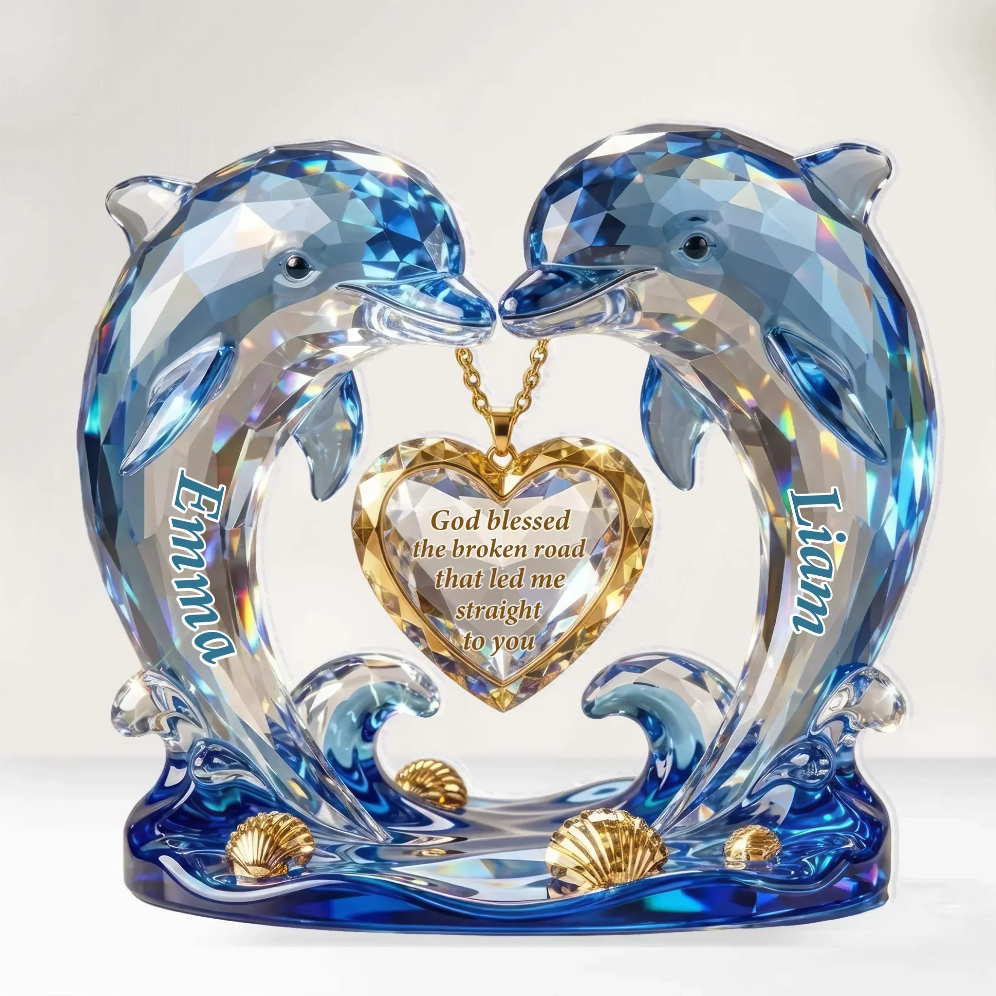 Personalized Dolphin Couple Shaped Acrylic Block Plaque with Heart Quote, Romantic Shelf Decor, Unique Gift for Couples - Image 2