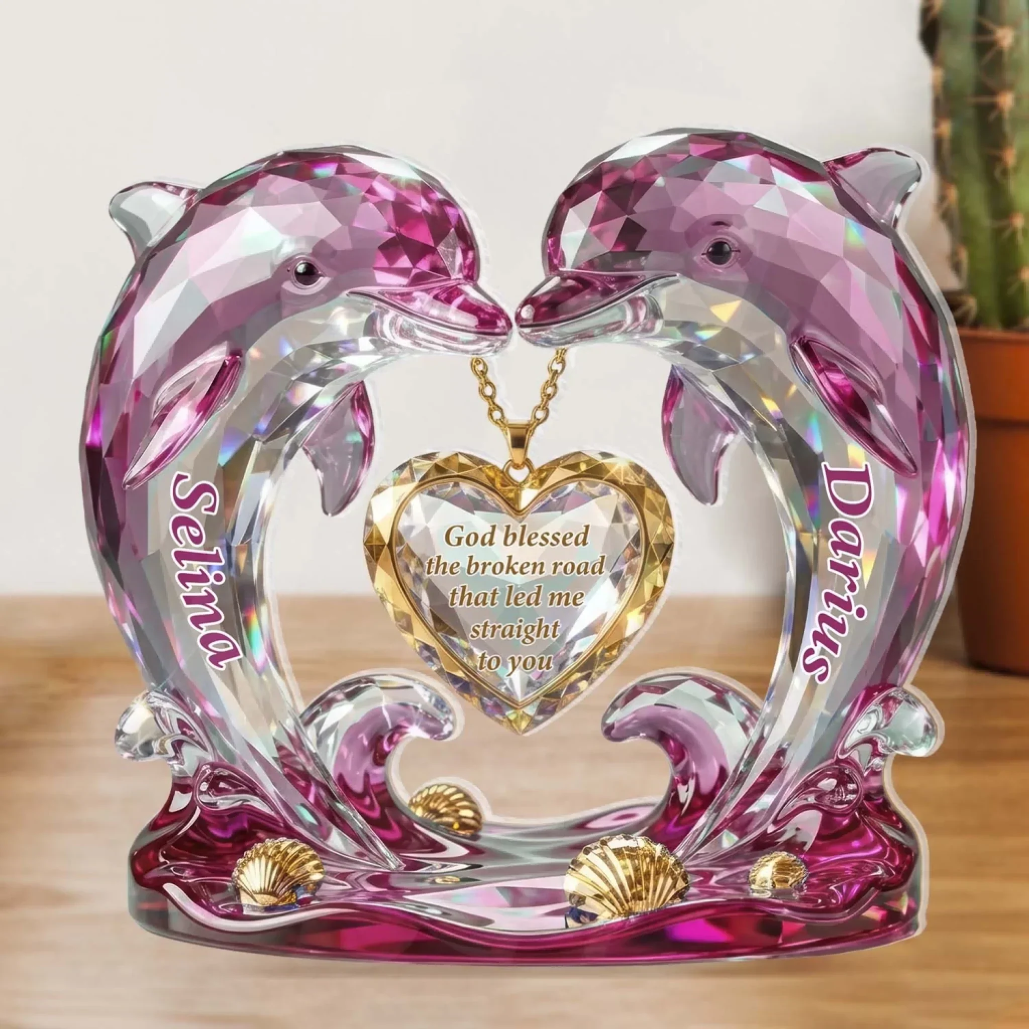 Personalized Dolphin Couple Shaped Acrylic Block Plaque with Heart Quote, Romantic Shelf Decor, Unique Gift for Couples - Image 3