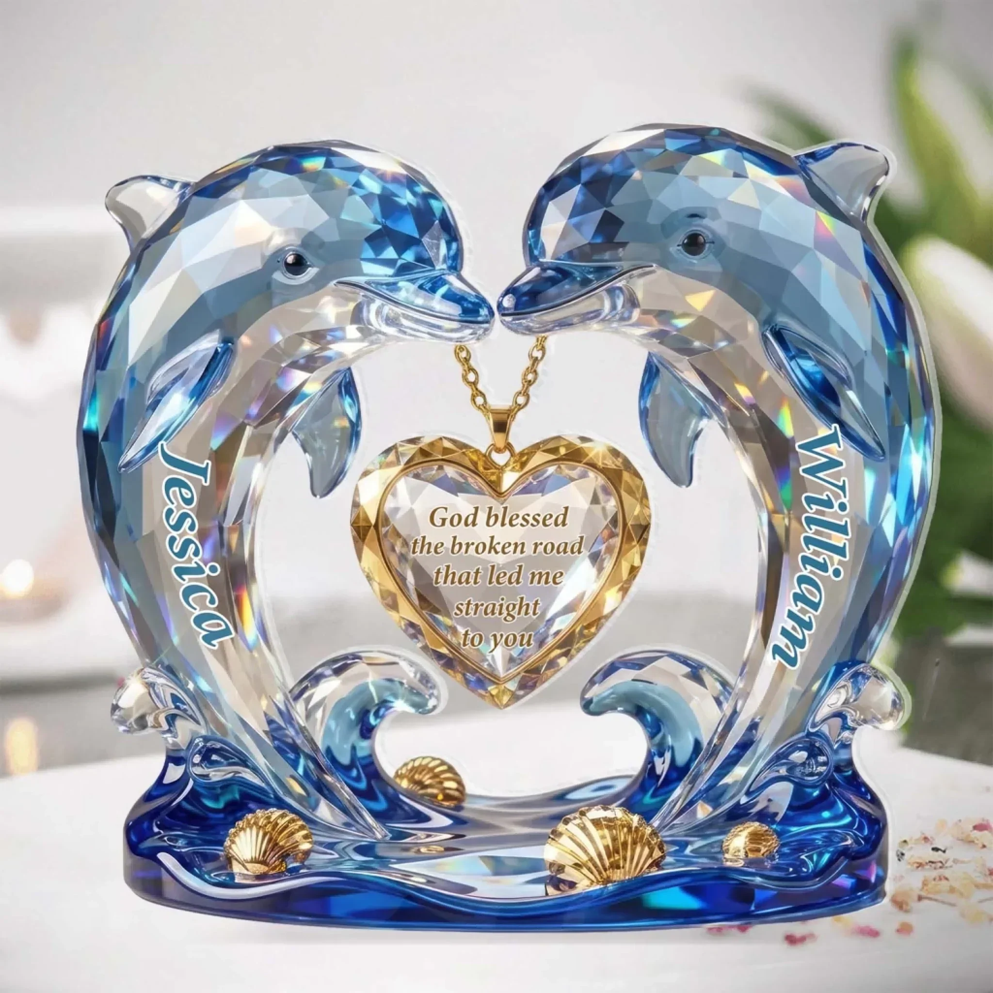 Personalized Dolphin Couple Shaped Acrylic Block Plaque with Heart Quote, Romantic Shelf Decor, Unique Gift for Couples - Image 5