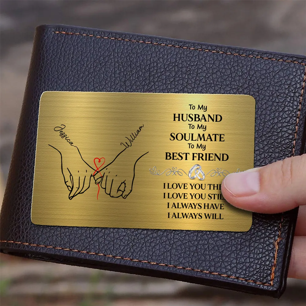 Personalized Metal Wallet Card for Husband, Holding Hands Love Message, Unique Romantic Gift He Carries Every Day - Image 2