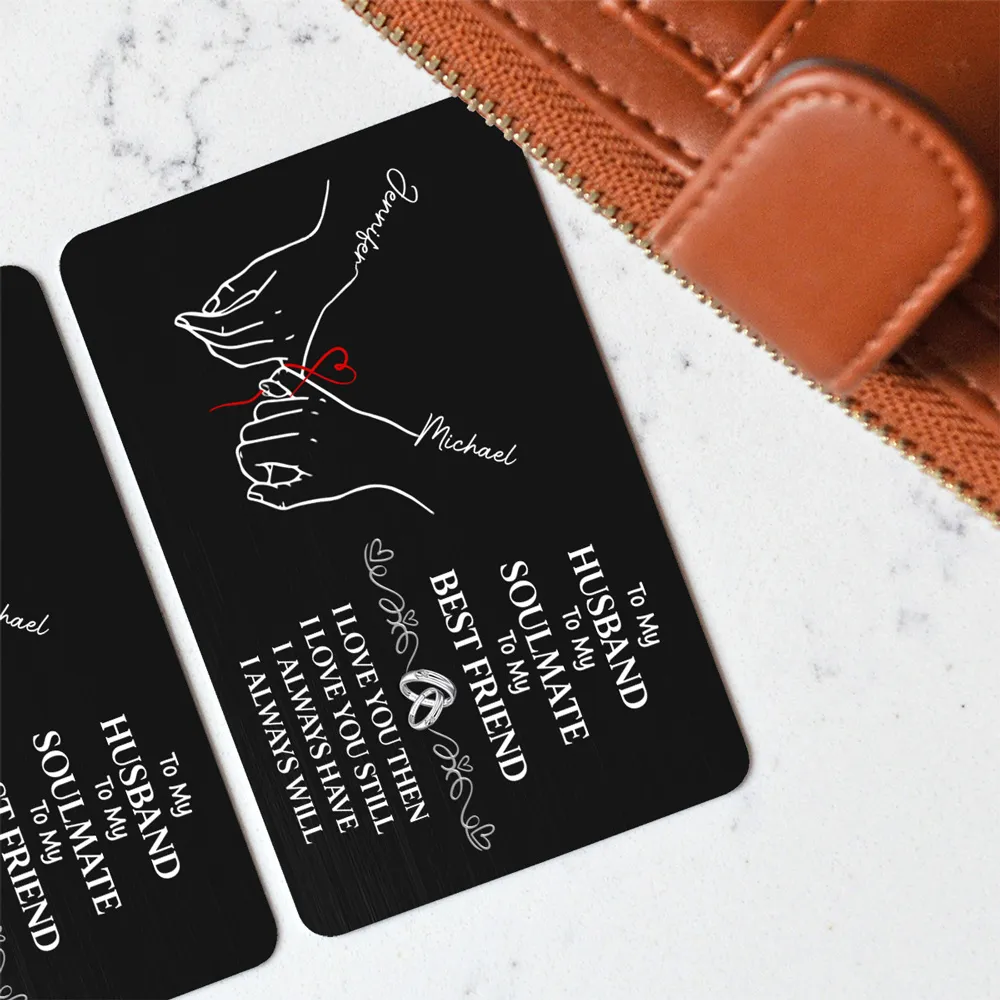 Personalized Metal Wallet Card for Husband, Holding Hands Love Message, Unique Romantic Gift He Carries Every Day - Image 3