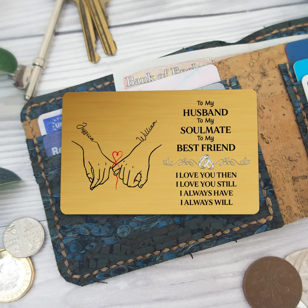 Personalized Metal Wallet Card for Husband, Holding Hands Love Message, Unique Romantic Gift He Carries Every Day - Image 6