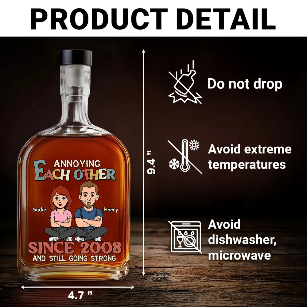Personalized Glass Spirits Decanter with Funny Couple Cartoon for Home Bar Display, Unique Gift for Husband or Wife - Image 4
