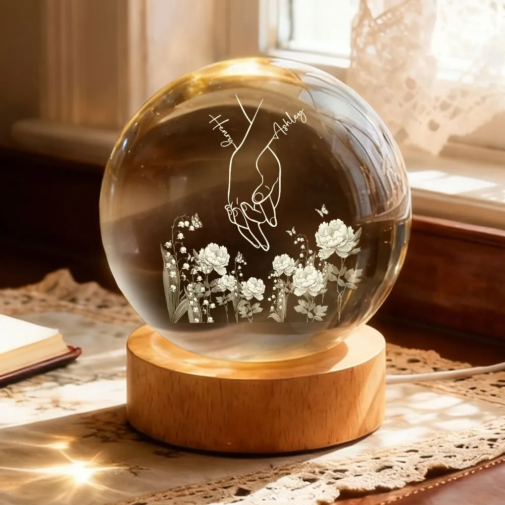 Personalized Globe Lamp with Couple Holding Hands Line Art, Cozy Nightstand Decor, Unique Gift for Him or Her - Image 7