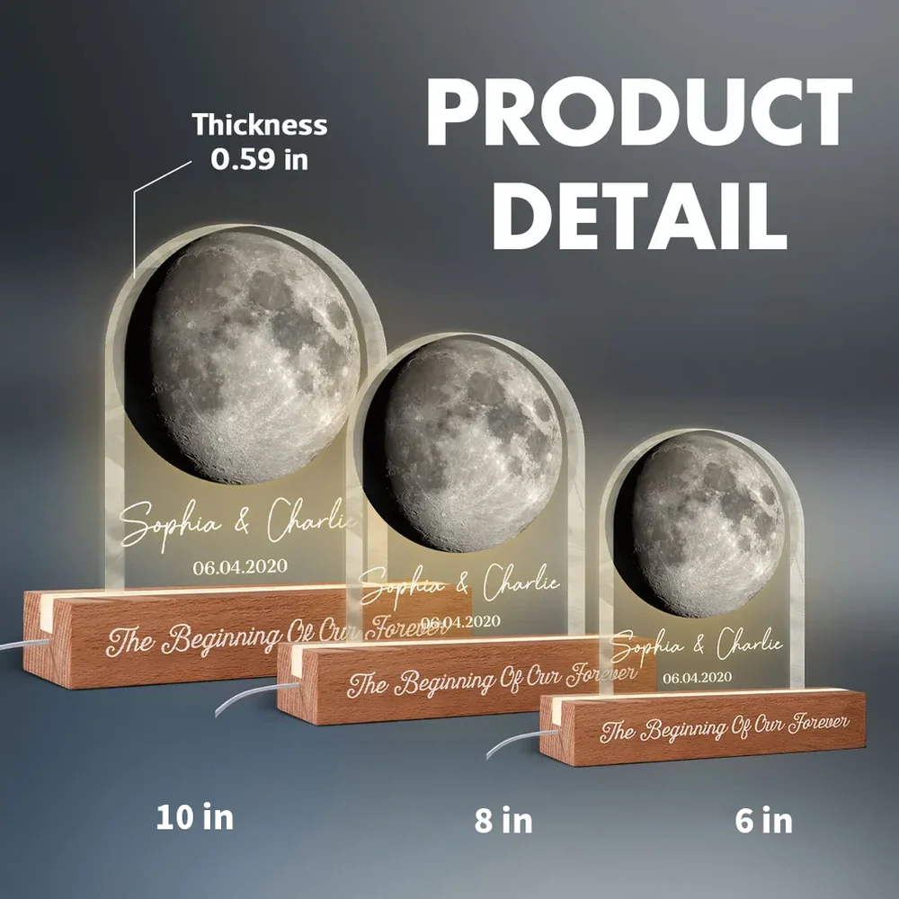 Personalized Moon Phase Block LED Light Plaque for Couple Anniversary Bedroom Decor, Warm Romantic Glow, Unique Gift - Image 4