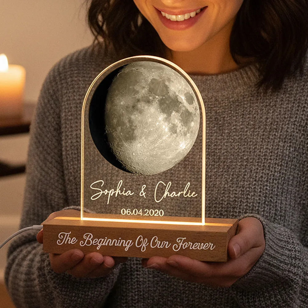Personalized Moon Phase Block LED Light Plaque for Couple Anniversary Bedroom Decor, Warm Romantic Glow, Unique Gift - Image 5