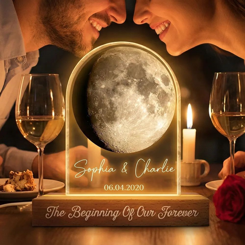 Personalized Moon Phase Block LED Light Plaque for Couple Anniversary Bedroom Decor, Warm Romantic Glow, Unique Gift - Image 6