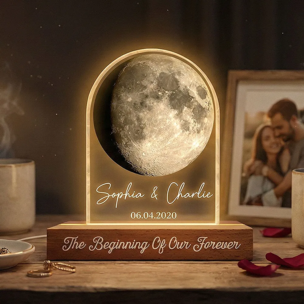 Personalized Moon Phase Block LED Light Plaque for Couple Anniversary Bedroom Decor, Warm Romantic Glow, Unique Gift - Image 8