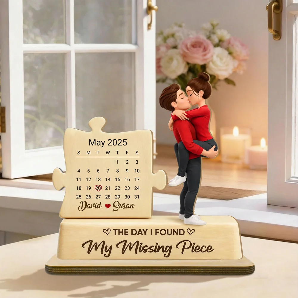 Personalized 2-Layer Wooden Plaque Couple Kissing with Calendar Puzzle - Unique Anniversary Gift for Him or Her - Image 2