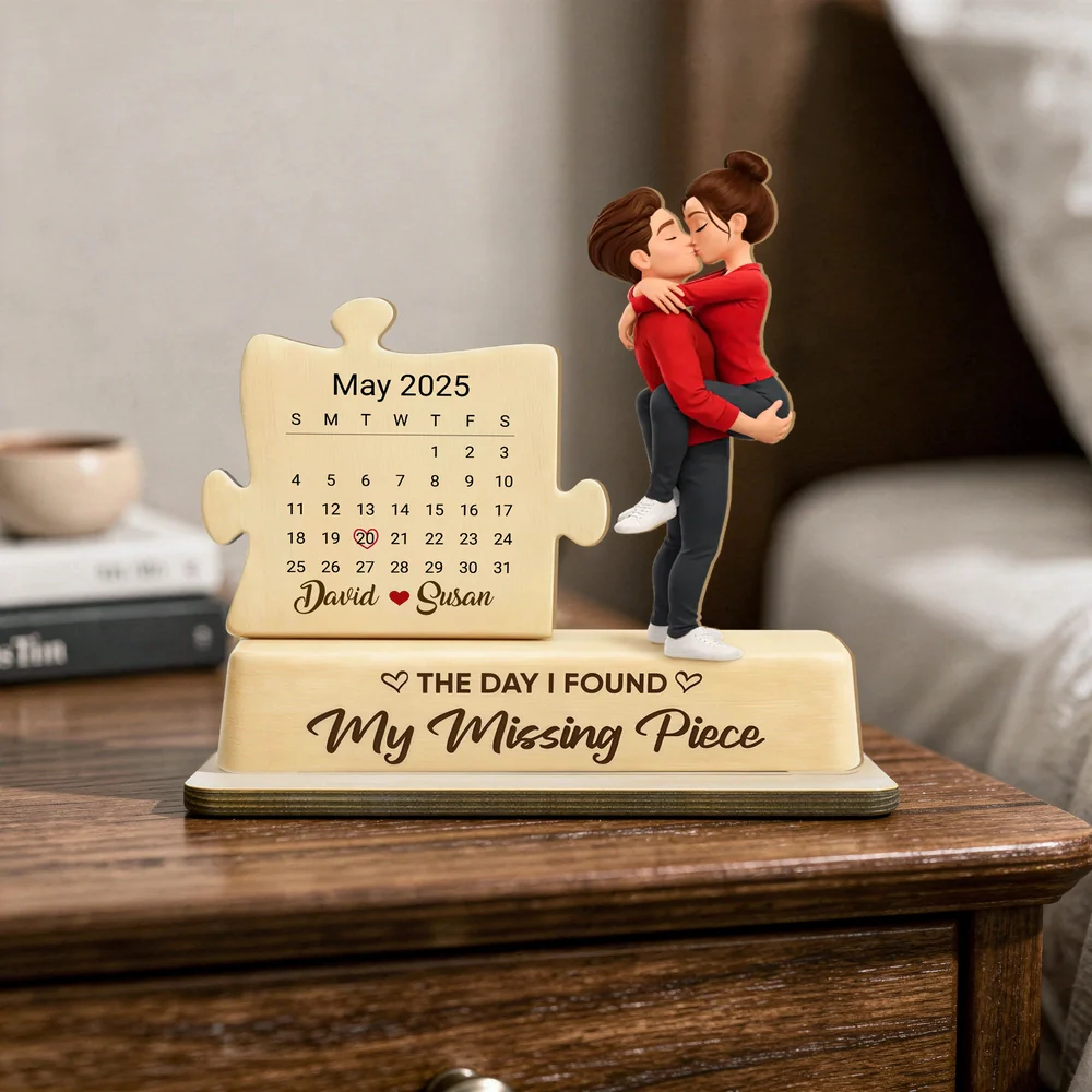 Personalized 2-Layer Wooden Plaque Couple Kissing with Calendar Puzzle - Unique Anniversary Gift for Him or Her - Image 3
