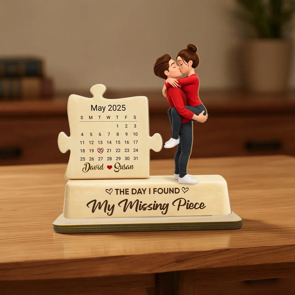 Personalized 2-Layer Wooden Plaque Couple Kissing with Calendar Puzzle - Unique Anniversary Gift for Him or Her - Image 6