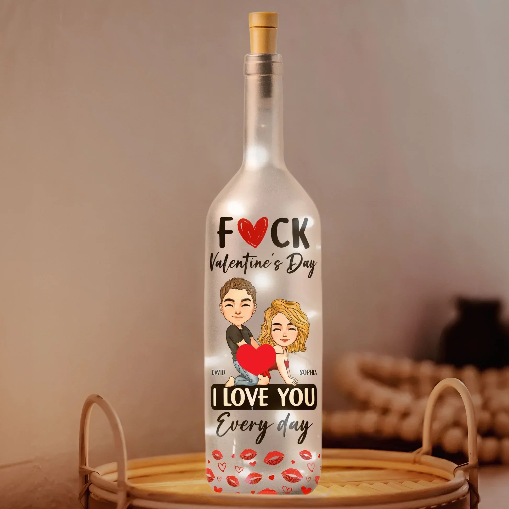 Funny romantic Bottle Lamp with customized couple art and I love you every day message, cozy ambient light, creative gift for couples - Image 5