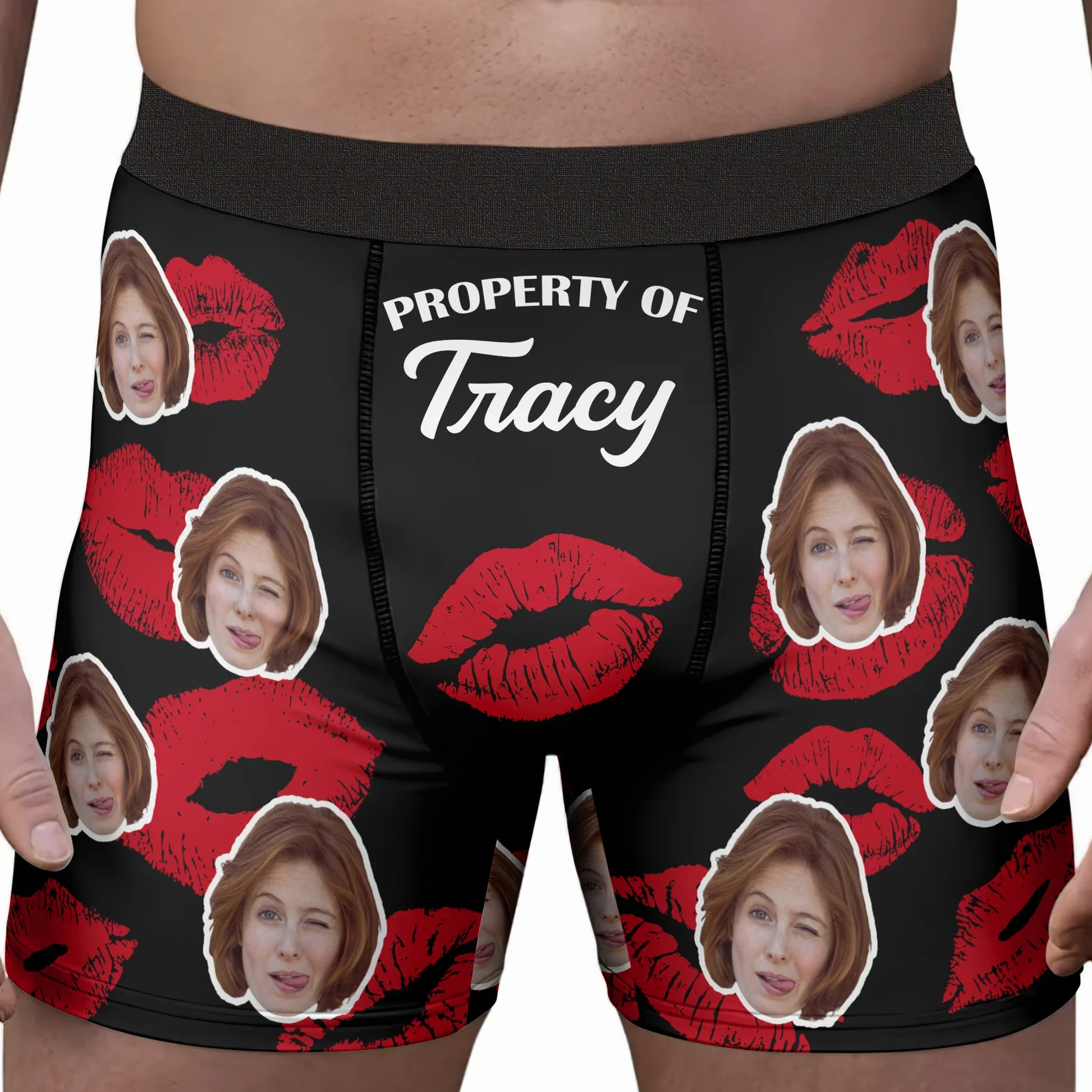 Personalized Men's Boxer Briefs With Custom Photo Kiss Print Property Of Design, Funny Unique Gift For Husband - Image 2