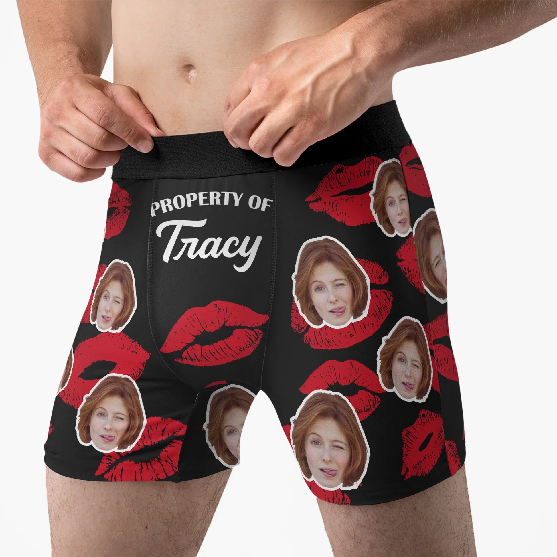 Personalized Men's Boxer Briefs With Custom Photo Kiss Print Property Of Design, Funny Unique Gift For Husband - Image 3