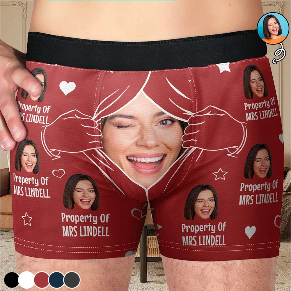 Personalized Men's Boxer Briefs With Custom Photo Property Of Print, Funny Couple Gift For Flirty Everyday Laughs