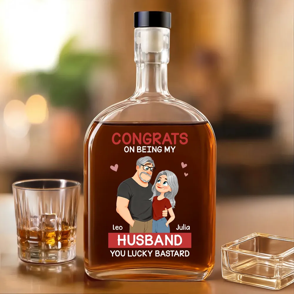 Personalized Glass Spirits Decanter with Funny Couple Illustration for Husband, Unique Home Bar Gift With a Luxury Touch - Image 7
