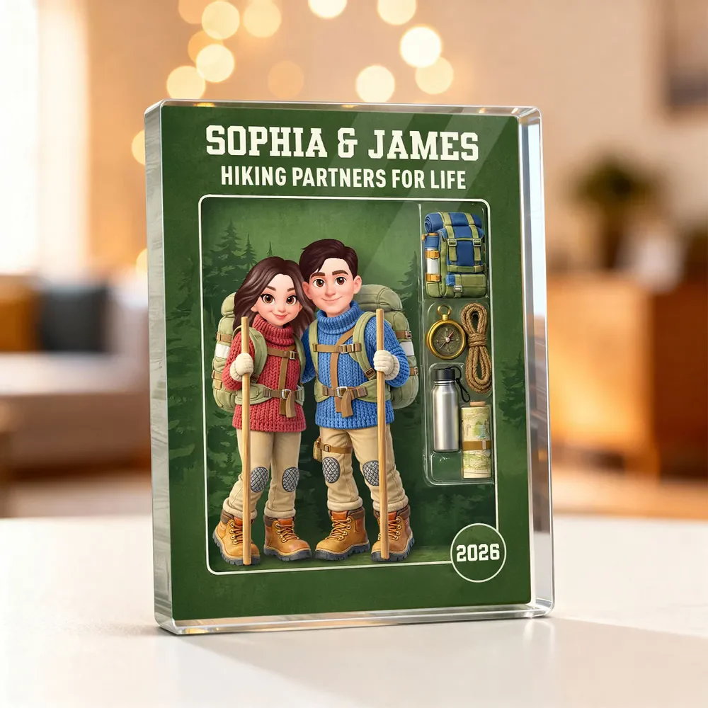 Personalized Rectangle Acrylic Block Plaque Hiking Couple Keepsake for Desk Decor - Unique Gift for Him or Her - Image 2