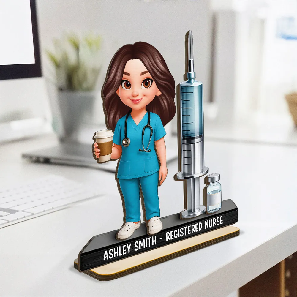 Personalized 2-Layer Wooden Plaque Nurse Figurine with Scrubs & Stethoscope - Unique Gift for Nurses - Image 3