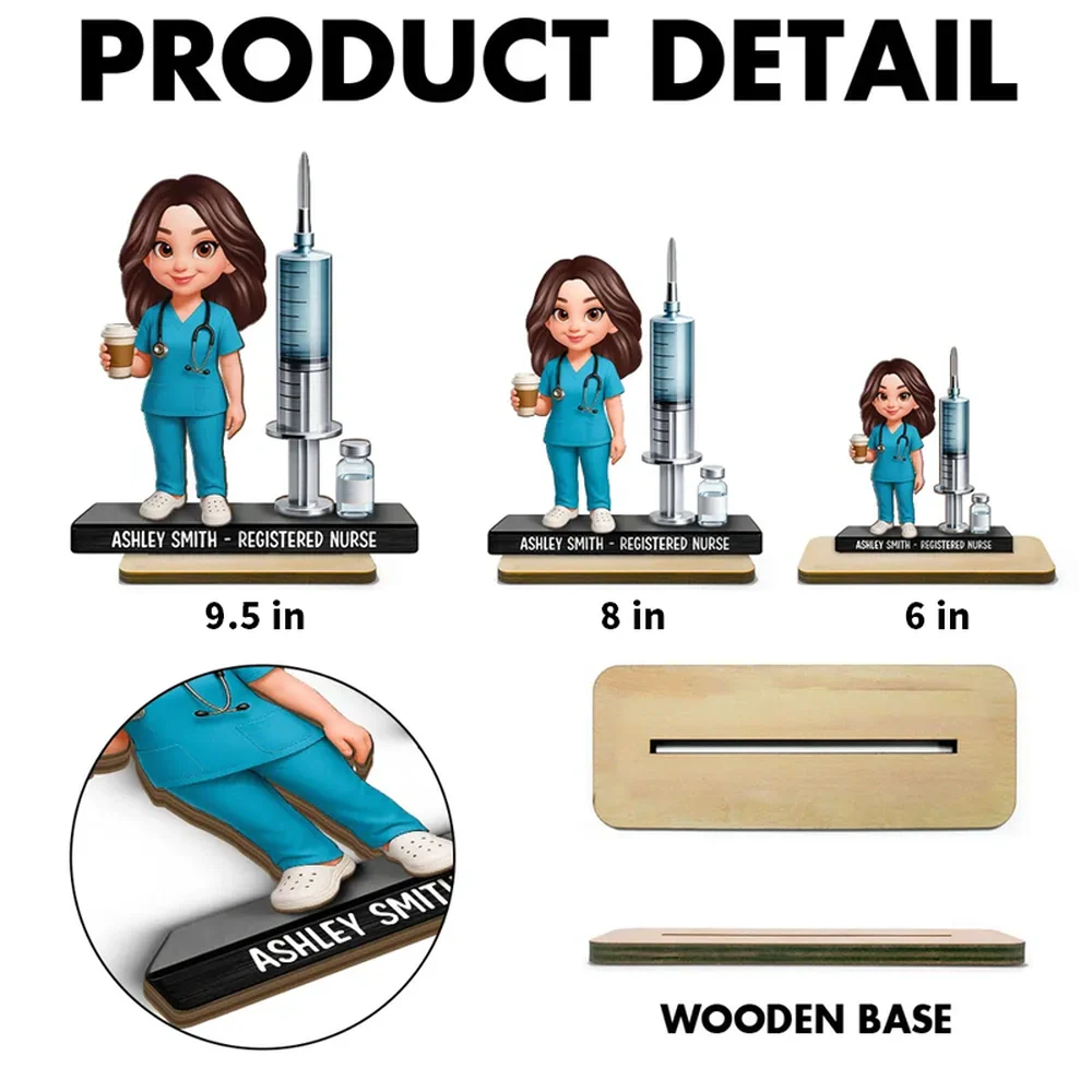 Personalized 2-Layer Wooden Plaque Nurse Figurine with Scrubs & Stethoscope - Unique Gift for Nurses - Image 5