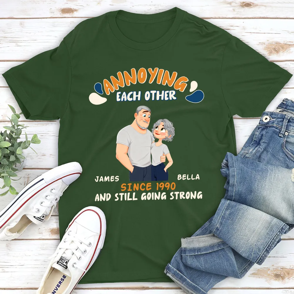 Personalized Couple Caricature Classic Tee With Your Text - Funny Love Gift For Husband Or Wife - Image 5