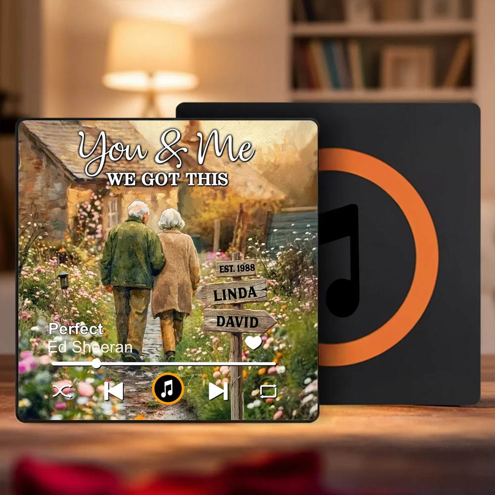 Personalized Acrylic Music Magnet with Walking Couple on a Wildflower Path, You & Me We Got This Unique Gift