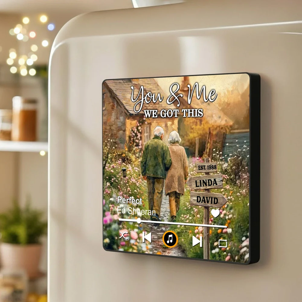 Personalized Acrylic Music Magnet with Walking Couple on a Wildflower Path, You & Me We Got This Unique Gift - Image 2