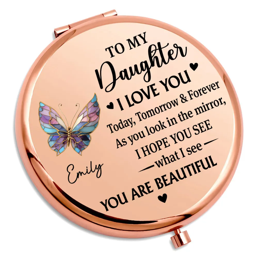 Personalized Metal Compact Mirror for Daughter, Butterfly Love Quote, Everyday Purse Keepsake, Unique Gift - Image 3