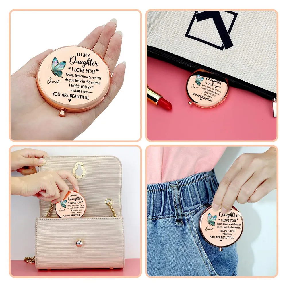 Personalized Metal Compact Mirror for Daughter, Butterfly Love Quote, Everyday Purse Keepsake, Unique Gift - Image 6