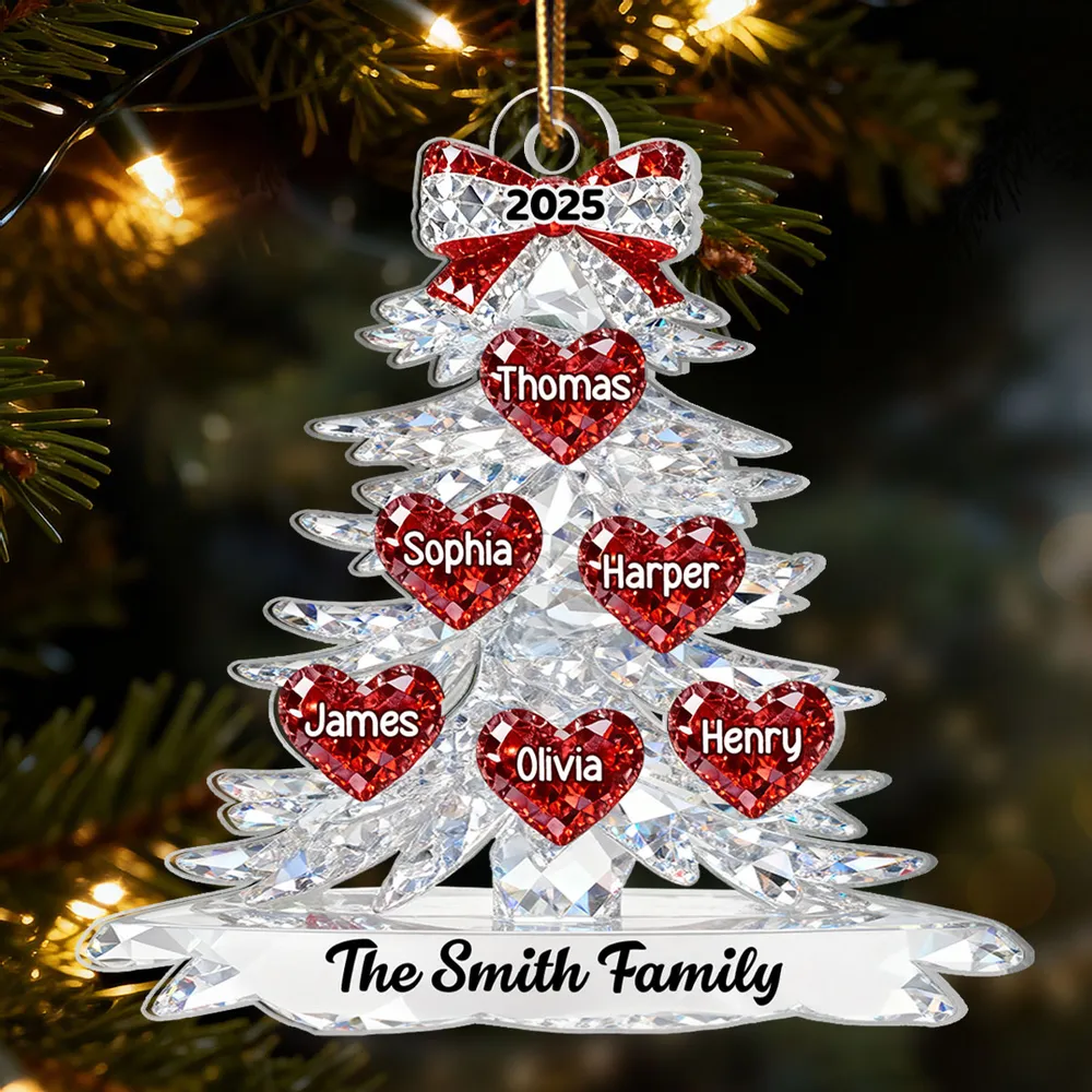 Personalized Acrylic Ornament Crystal Tree With Heart Names, Sparkly Family Keepsake Decor, Unique Gift - Image 2