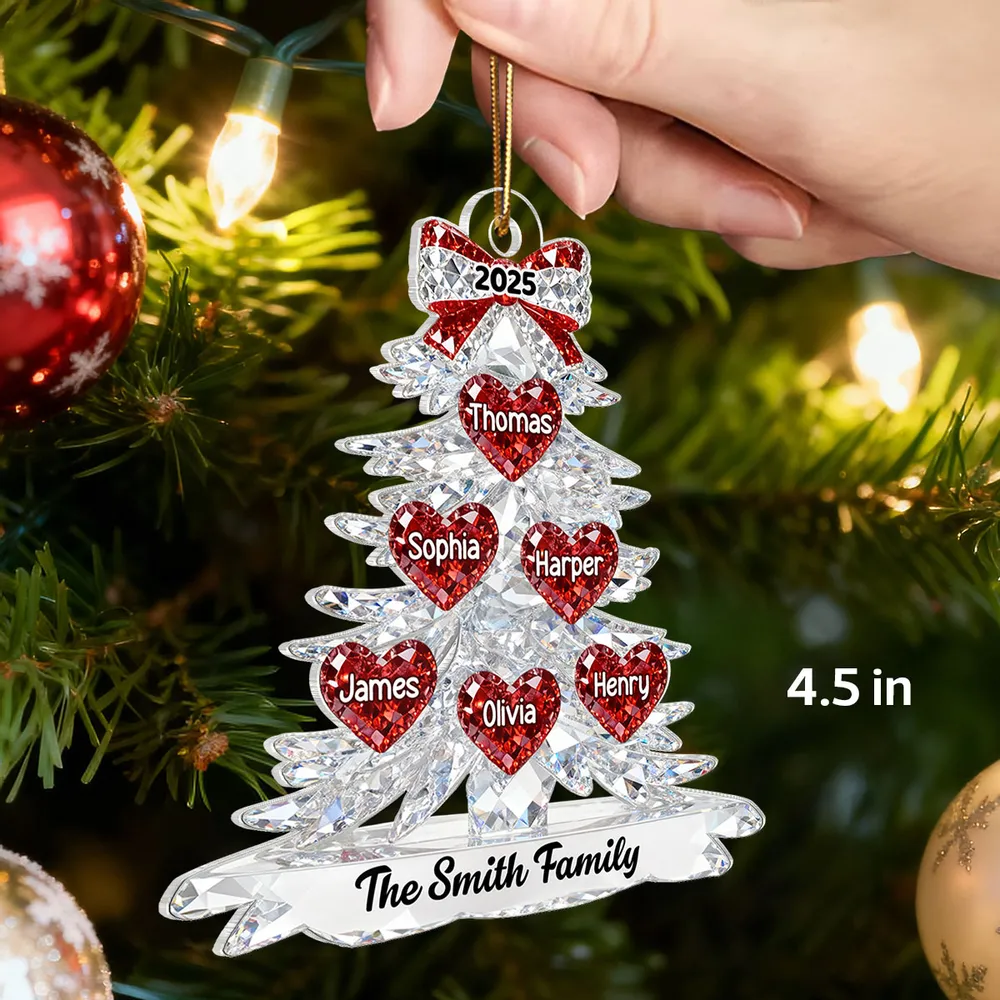 Personalized Acrylic Ornament Crystal Tree With Heart Names, Sparkly Family Keepsake Decor, Unique Gift - Image 3