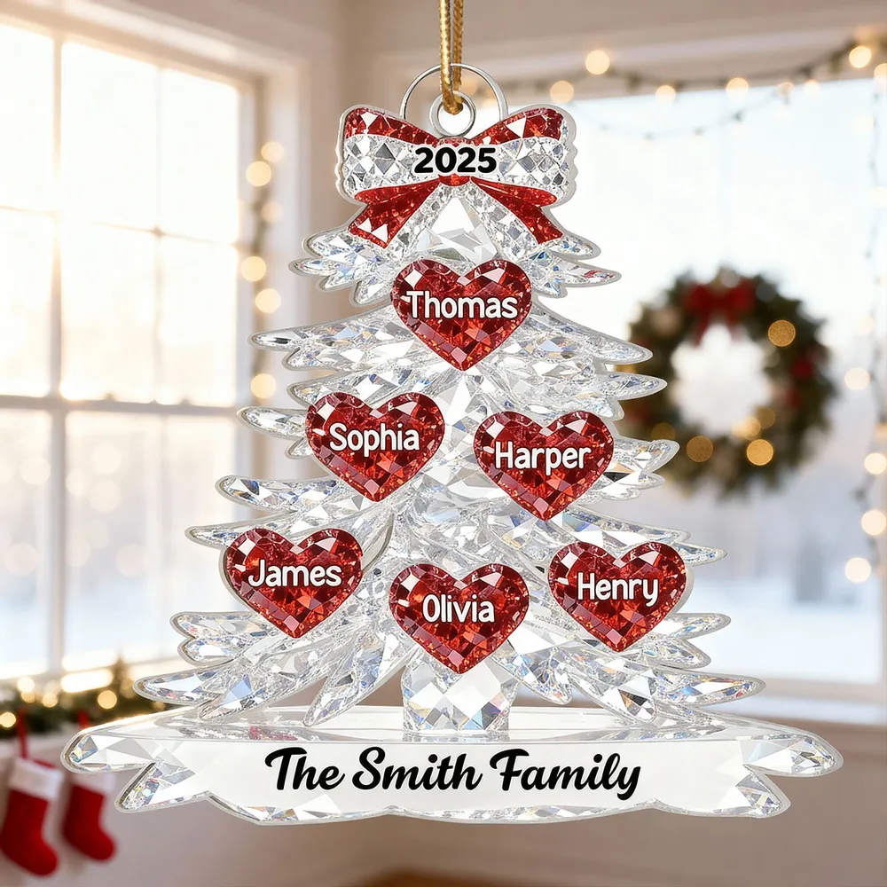 Personalized Acrylic Ornament Crystal Tree With Heart Names, Sparkly Family Keepsake Decor, Unique Gift - Image 5