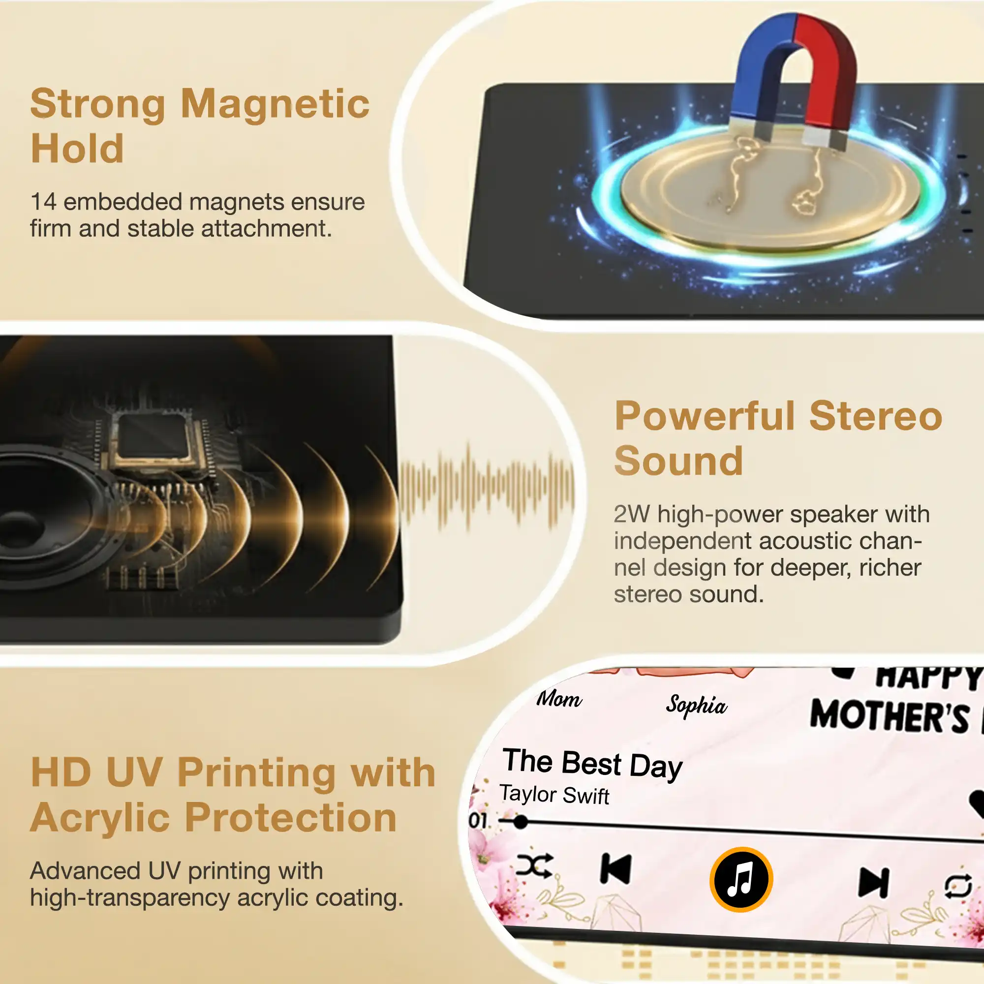 Acrylic Music Magnet For Mom and Daughter, Sweet Mother's Day Message with Floral Notes, Personalized Unique Gift Fridge Decor - Image 3