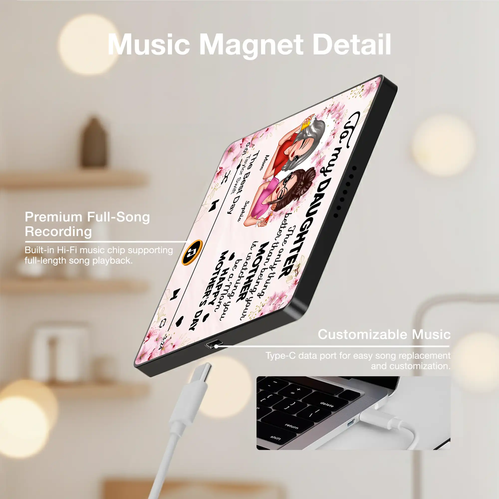 Acrylic Music Magnet For Mom and Daughter, Sweet Mother's Day Message with Floral Notes, Personalized Unique Gift Fridge Decor - Image 4