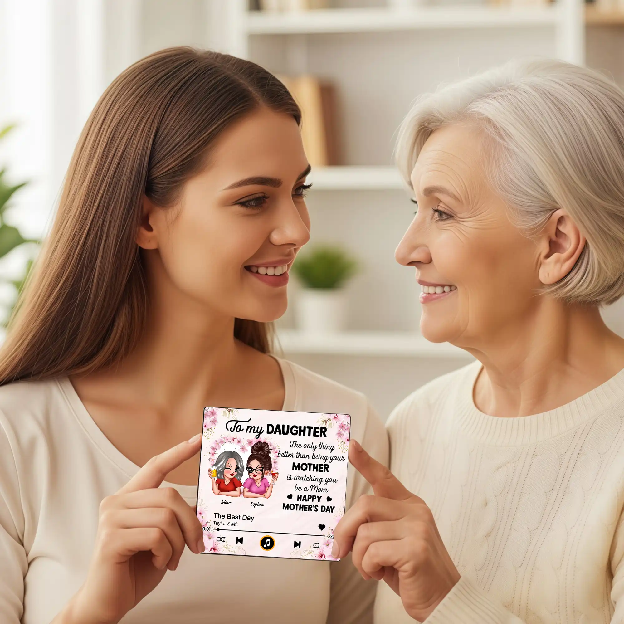 Acrylic Music Magnet For Mom and Daughter, Sweet Mother's Day Message with Floral Notes, Personalized Unique Gift Fridge Decor - Image 7