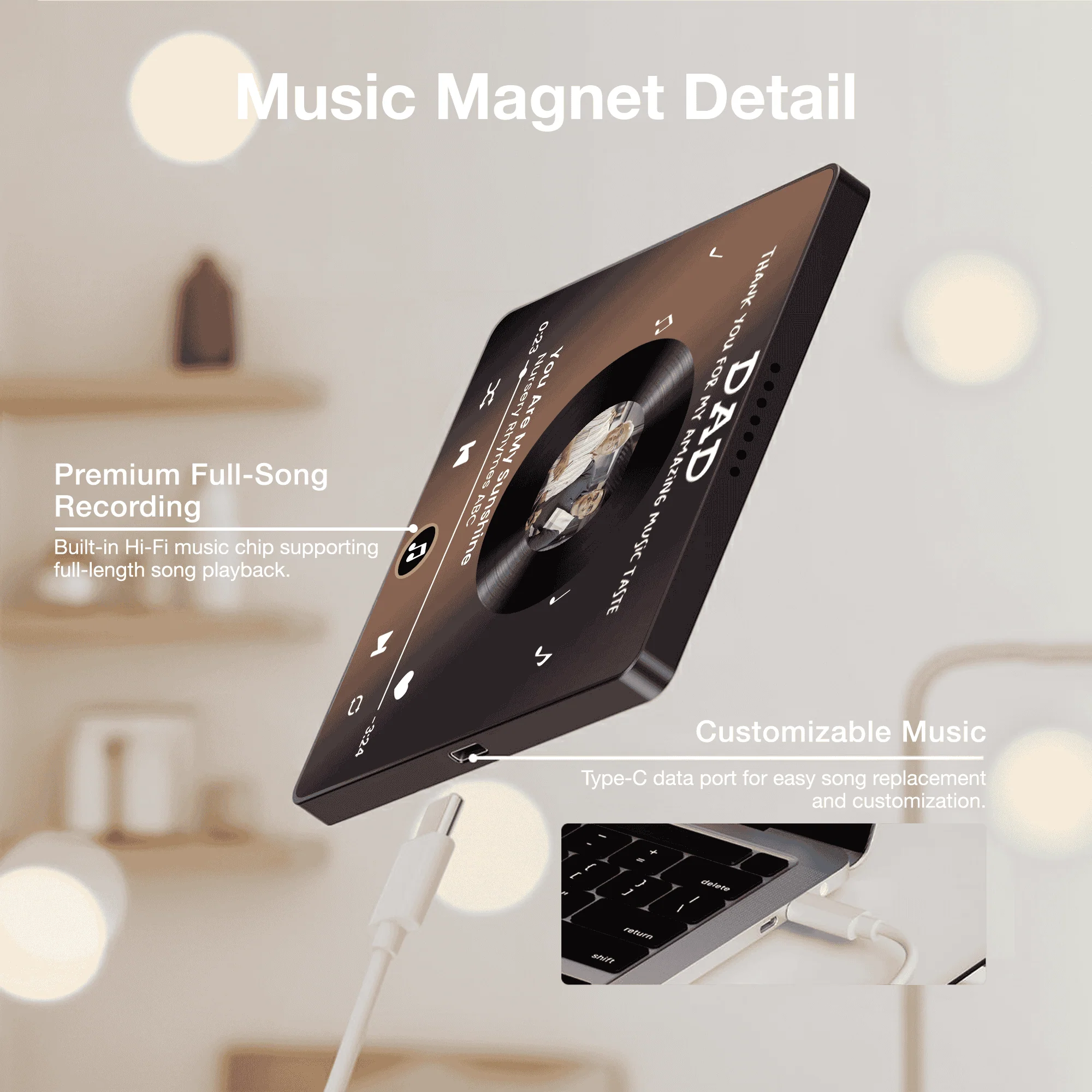 Personalized Acrylic Music Magnet for Dad - Custom Photo Song Style Fridge Decor, Unique Thank You Gift - Image 5