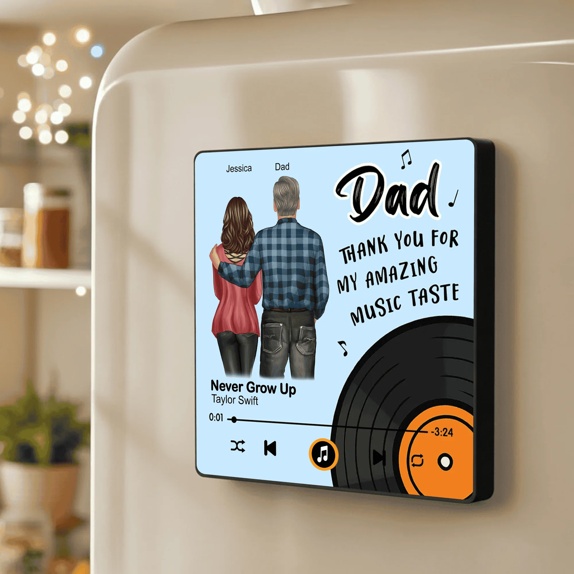 Personalized Acrylic Music Magnet with Dad Song Art, Cute Fridge Decoration, Unique Gift for Dad - Image 2